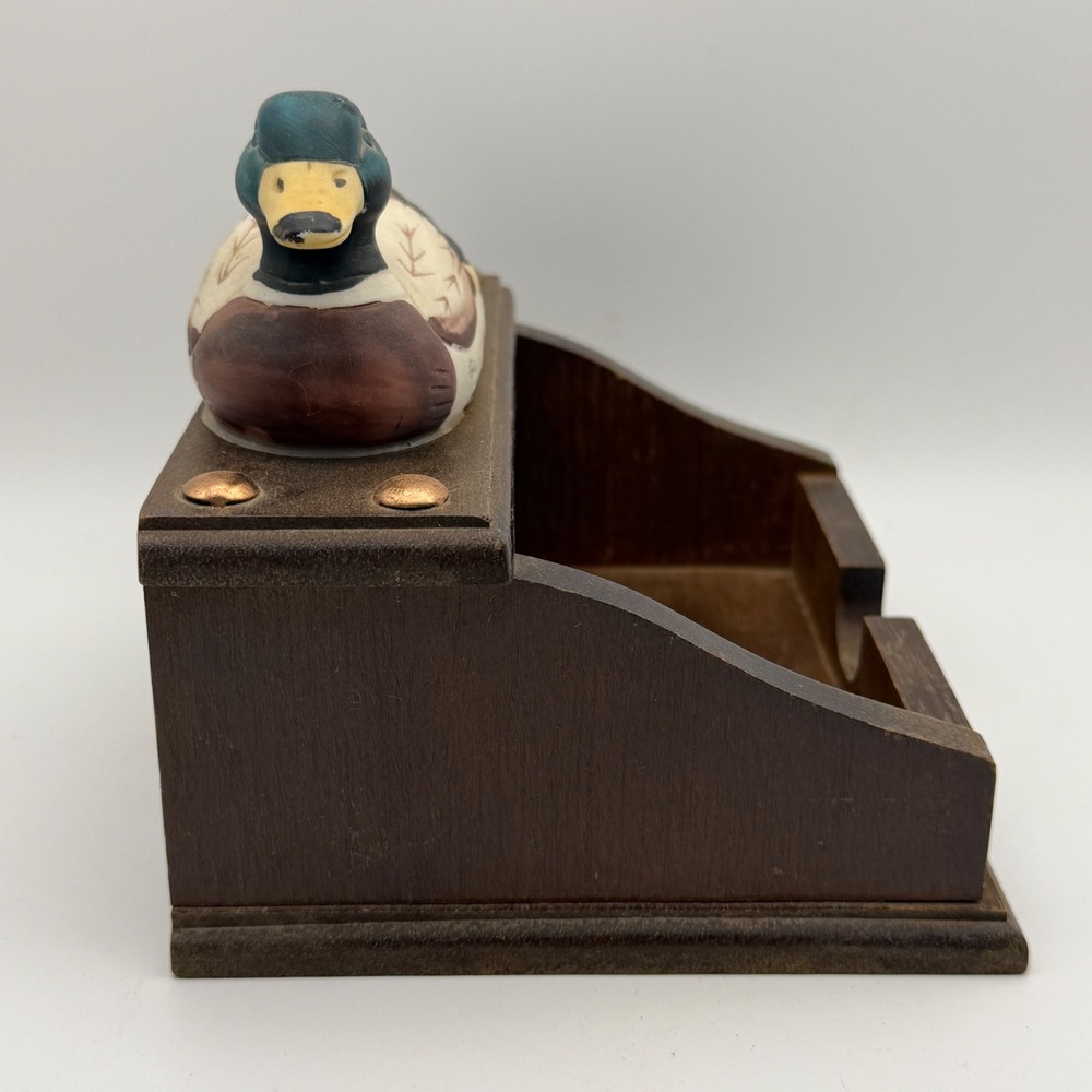 Mallard Duck Desk Organizer Pen Holder Rustic Lodge Wood Mail Holder Cabin Decor - Picture 2 of 10